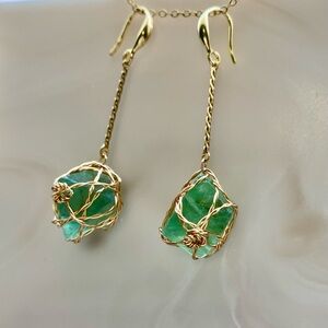 Green Fluorite Octahedron Dangle Earrings E30